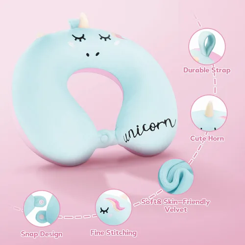 Miniatura 2 de Almohada de cuello para niños pequeños, almohada de cuello de viaje para niños para viajar con máscara para los ojos, artículos esenciales de viaje