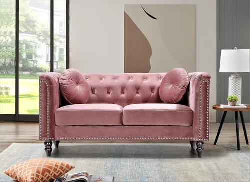 Miniatura 8 de Container Furniture Direct S5370-S Kittleson Sofá Chesterfield tapizado en terciopelo moderno con ribete de clavos, gris Gris (Fossil Grey)