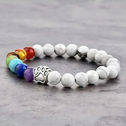 Miniatura 2 de 7 Chakra Natural Stone Paw Print Bracelet - Elastic Bracelets for Women, Pet Bracelet with Lava Rock Mala Beads - Dog Puppy Cat Animal