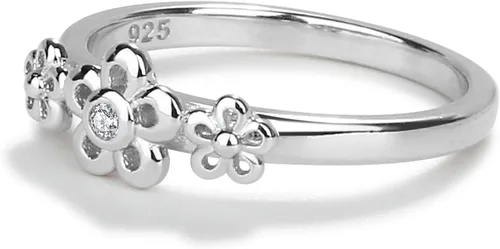 Miniatura 2 de Precious Pieces Anillo de bebé de plata de ley con margaritas y piedra natal de imitación de abril