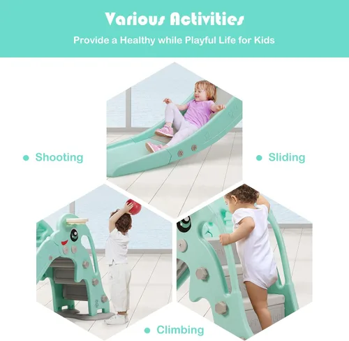 Miniatura 5 de Baby Joy Slide para niños, juego grande para escalador de juegos con pendiente de deslizamiento extralarga, aro de baloncesto y bola, regalo ideal