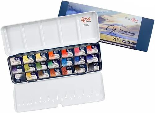 Rosa Gallery Set de Pintura de Acuarela Profesional para Paisaje, 21 Colores de 2.5 ml, Kit de Pinturas de Alta Resistencia a la Luz para Artistas,