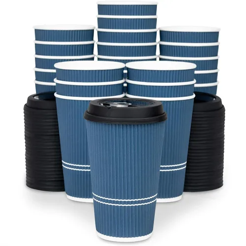 Miniatura 2 de Tazas de café desechables con tapas, taza de café de 16 onzas (70 juegos). Tazas de viaje grandes que mantienen la forma con bebidas frías y Azul