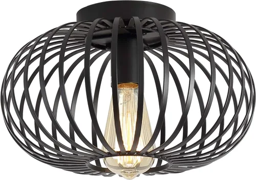 Miniatura 8 de Fivess Lighting Moderna lámpara de montaje empotrado dorada con jaula de metal, lámpara de techo semiempotrada para pasillo, dormitorio, cocina