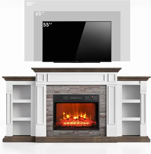 Miniatura 8 de Chimenea eléctrica de 72 pulgadas con chimenea, soporte de TV para televisores de hasta 80 pulgadas, centro de entretenimiento de granja con Blanco