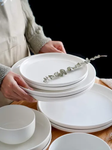 Miniatura 4 de Kanwone Plato de porcelana de 10 pulgadas, blanco, apto para microondas y lavavajillas