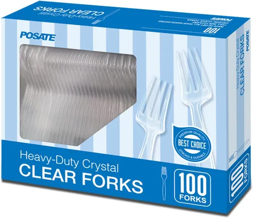 POSATE Tenedores de plástico pesados, transparentes desechables, 100 unidades