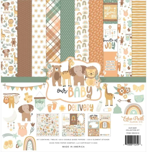 Miniatura 3 de Paquete de colección de papel Echo Park: Nuestro kit de colección Baby 12 x 12 + Our Baby 12" x 12" Paquete de papel sólido