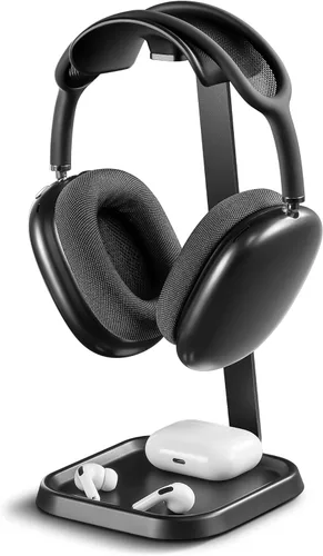 Soporte para auriculares, soporte curvo para auriculares con bandeja de almacenamiento, soporte de auriculares para juegos para AirPods Max, AirPods
