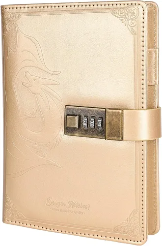 Miniatura 9 de TIEFOSSI Diario de Cuero Dragón, Cuaderno de Tapa Dura, Diario Recargable con Cerradura, Cuadernos de Escritura con Papel Rayado/En Blanco