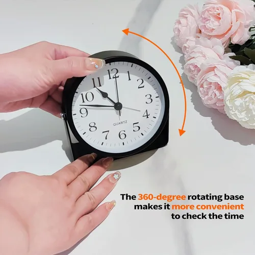 Miniatura 2 de Reloj despertador analógico, silencioso sin tictac, funciona con pilas con luz suave nocturna bajo demanda, reloj de escritorio de metal giratorio
