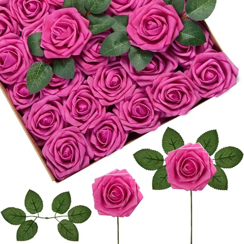 Miniatura 33 de InnoGear Flores artificiales, 100 rosas falsas de espuma blanca a granel con tallos para decoración, ramos de boda, centros de mesa, despedida