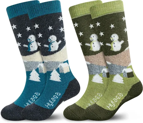 Hylaea Calcetines de esquí de lana merino para niños, calcetines térmicos cálidos hasta la rodilla para patinaje de snowboard para niños y niñas