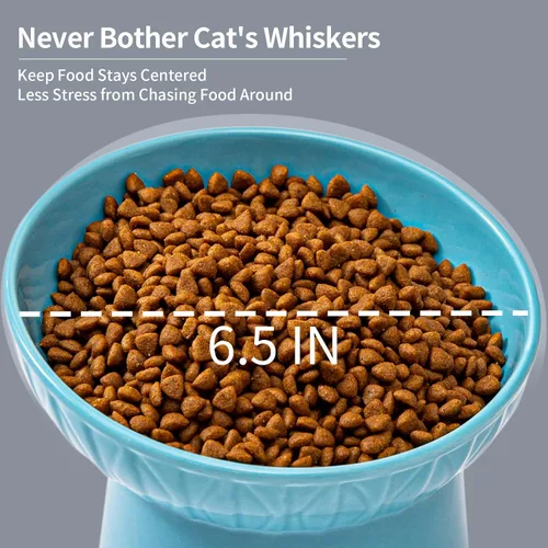 Miniatura 4 de Platos elevados de cerámica para gatos de 6.5 pulgadas extra anchos, cuenco de comida y agua para gatos inclinado y elevado de porcelana, platos