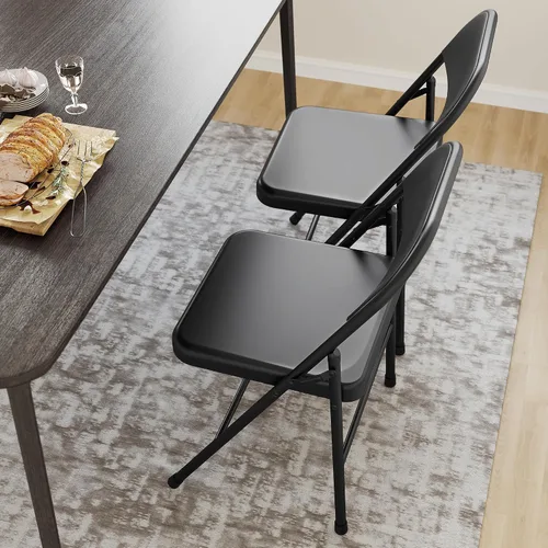 Miniatura 6 de IDEALHOUSE Juego de 4 sillas plegables de acero, sillas de comedor plegables de metal resistente negro con respaldo, soporta hasta 350 libras, silla