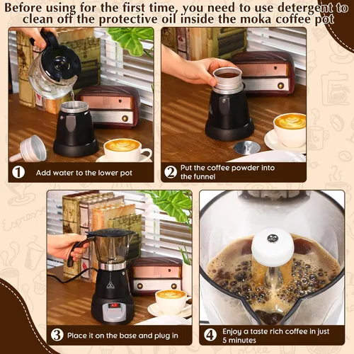 Miniatura 4 de Cafetera Eléctrica de Espresso Transparente Cafetera Eléctrica de Moka Portátil de Aluminio Cafetera Italiana de Moka con Base Desmontable, Regalo