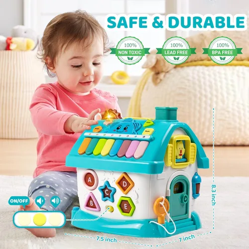 Miniatura 4 de Marstone Juguetes para bebés de 1 año para niños y niñas: juguetes para niños pequeños de 1 a 2 años, casa educativa 8 en 1 para regalo de Azul
