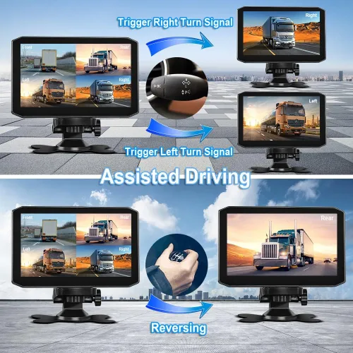 Miniatura 5 de VSYSTO Cámara de respaldo de 4 canales, monitor de 7.0 pulgadas, cámara DVR frontal y lateral y trasera VGA para semirremolque, camión, camioneta
