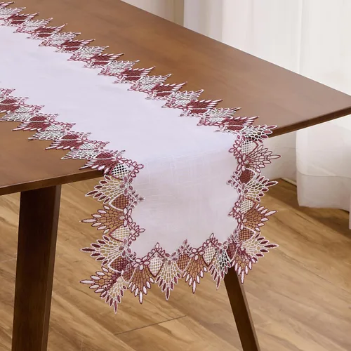 Miniatura 17 de Camino de mesa de lino de encaje rojo oscuro blanco de 36 pulgadas de largo, bufanda de aparador claret, decoración de mesa para Navidad, cocina