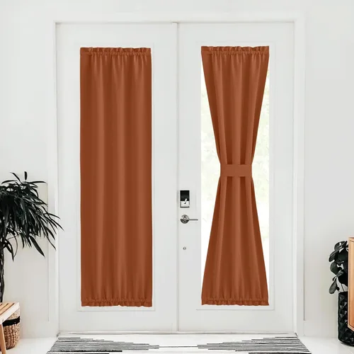 Miniatura 102 de NICETOWN Cortinas opacas unicolor con aislamiento térmico para puerta francesa, granja, oscurecimiento de habitación, puertas y ventanas de Marrón