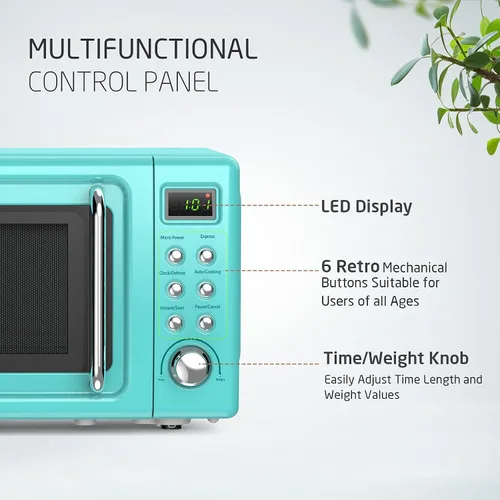 Miniatura 5 de SIMOE Horno de microondas pequeño, microondas retro de 700 W de 0.7 pies cúbicos con 8 configuraciones de cocción automática y descongelación, Verde