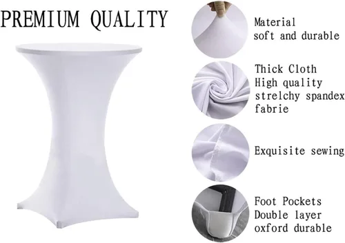 Miniatura 4 de Tina's Paquete de 2 fundas para mesa de cóctel de elastano Highboy de 32 x 43 pulgadas, color blanco, mantel elástico ajustable para mesas redondas