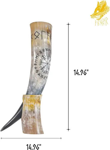 Miniatura 4 de FENRIR Cuerno vikingo para beber de 16 oz con soporte y abridor para cerveza, ale, mead, regalo para hombres y mujeres 100% auténtico hecho a mano