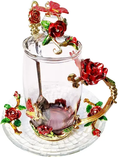 Miniatura 11 de Taza de Té de Cristal Taza de Café con Tapa Platillo Cuchara Regalo de Cumpleaños Navidad para Mujeres Amigas Mujer Abuela Mamá Hermana Decoración