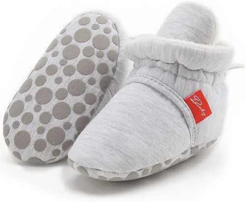 Miniatura 48 de Botines de forro polar para bebés, niños y niñas, pantuflas antideslizantes con agarre suave, zapatos de calcetín para recién nacidos, cuna