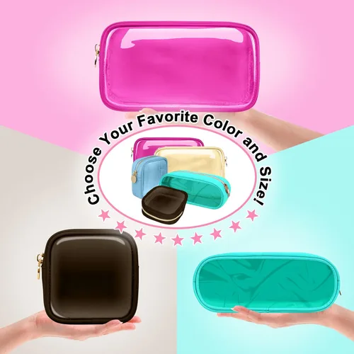 Miniatura 8 de izuzta Bolsa de Maquillaje Pequeña de Nylon, Linda Bolso Preppy, Bolsa de Cosméticos con Cremallera, Rosa fuerte, Mini 2-Rosa fuerte