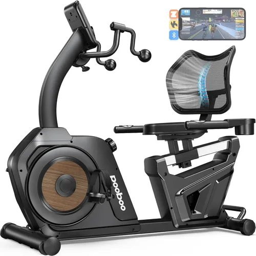 pooboo - Bicicleta reclinada para ejercicios, bicicletas estáticas para el hogar con ejercitador de brazos, bicicleta reclinada magnética con Grano