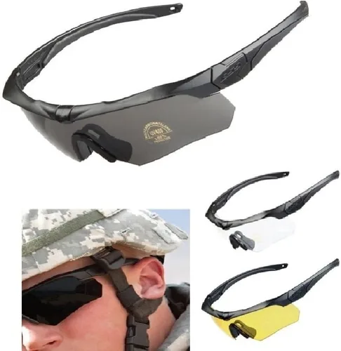 GALAXYLENSE Gafas tácticas de combate para hombres, gafas de disparo, lentes de repuesto de policarbonato de 3 colores, selección múltiple Negro