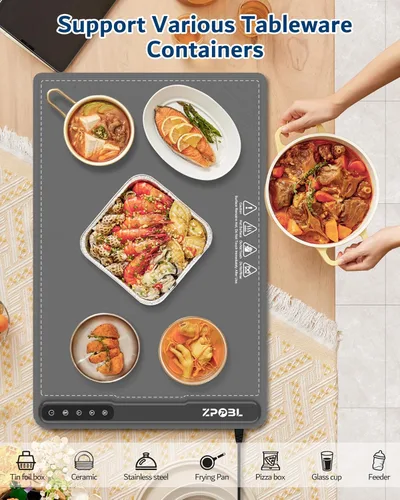 Miniatura 7 de Tapete de calentamiento para alimentos - Bandeja eléctrica de calentamiento de alimentos (24 x 16 pulgadas), calentamiento rápido de superficie