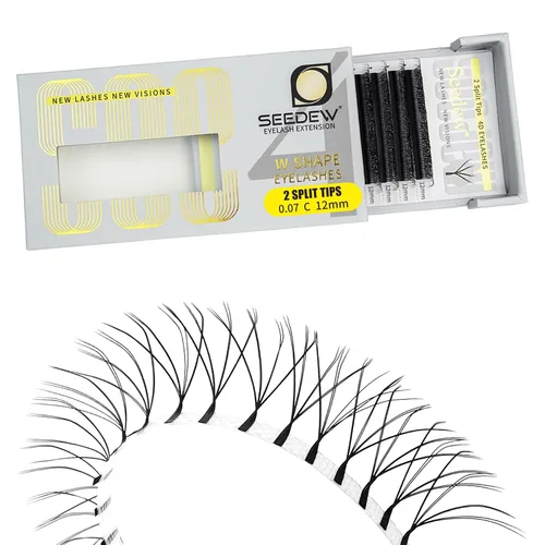 Miniatura 78 de Extensiones de pestañas con doble punta 3D, rizo D de 0.003 in, mezcla de 0.315-0.591 in, 12 filas por bandeja, tallo plano 3DD en forma de W