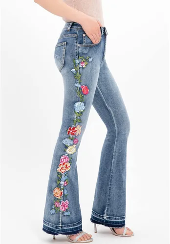 Miniatura 3 de Jeans acampanados bordados florales para mujer, pantalones de mezclilla retro inspirados en la vendimia