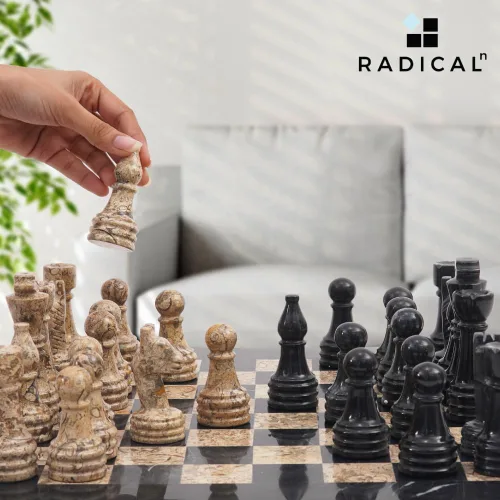 Miniatura 3 de Radicaln Juego de ajedrez de mármol de 15 pulgadas hecho a mano negro y coral fósil clásico juego de mesa de estrategia para adultos, tablero