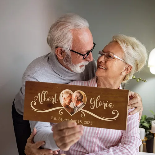 Miniatura 3 de Bemaystar Regalos de boda personalizados, letreros de madera con nombre, foto, fecha, para recuerdos únicos de aniversario, recuerdos de amor