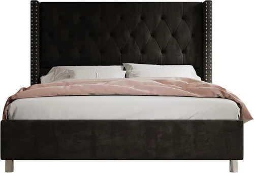 Miniatura 8 de Jocisland Armazón de Cama Queen Tapizada con Cabecero Wingback de Terciopelo Acolchado con Botones en Patrón de Diamante/No Necesita Somier/Fácil