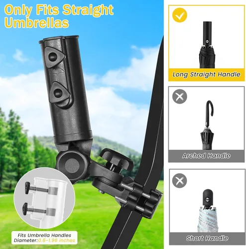 Miniatura 3 de Soporte de paraguas de carrito de golf resistente con base de aluminio ajustable de 180° para cochecito, bicicleta, silla de ruedas, bicicleta