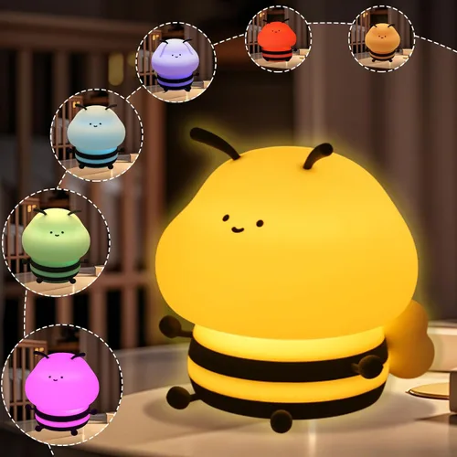 Miniatura 2 de Luz nocturna de abeja para niños, lámpara blanda, luz nocturna de animales, 3 niveles de brillo, lámpara para niños que cambia de color, lámparas