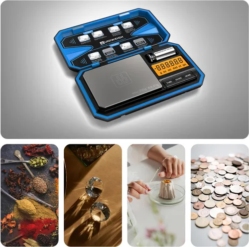 Miniatura 6 de UNIWEIGH Báscula digital de bolsillo de 7.05 oz/0.00 oz, báscula digital de gramos, mini báscula de joyería digital de peso gramo con pesos Cal