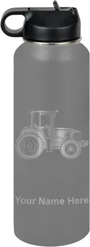 Miniatura 24 de LaserGram Botella de agua personalizada, tractor agrícola, acero inoxidable de doble pared aislada al vacío con popote superior, regalo grabado
