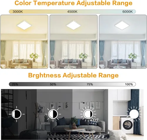 Miniatura 2 de Lámpara de techo LED regulable de 12 pulgadas con control remoto, brillo CCT completo de 24 W, luz de techo LED cuadrada ajustable, accesorio