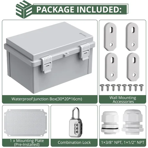 Miniatura 9 de EYPINS Caja de conexiones eléctricas IP67 impermeable – 11.8 x 7.9 x 6.3 pulgadas, caja de plástico ABS para proyectos eléctricos para exteriores
