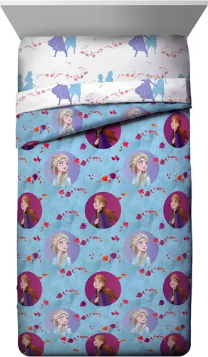 Disney Frozen 2 Sister Dots - Edredón tamaño individual, ropa de cama reversible súper suave para niños, con Elsa y Anna, microfibra resistente a la
