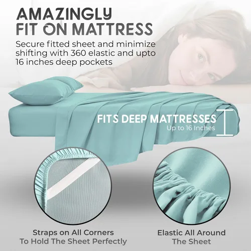 Miniatura 6 de Juego de sábanas Split King con 2 sábanas bajeras individuales XL, ropa de cama de 5 piezas, sin arrugas, resistente a la decoloración, microfibra