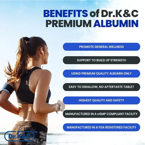 Miniatura 4 de Dr.K&C Suplemento de proteína de albúmina premium de 1000 mg, 1 botella (120 tabletas), apoyo diario de energía y bienestar