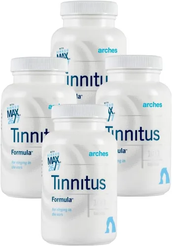 Arches Kit de inicio de tinnitus - Ahora con Ginkgo Max 26/7 - Tratamiento natural de tinnitus para aliviar el zumbido de las orejas - 4 botellas -