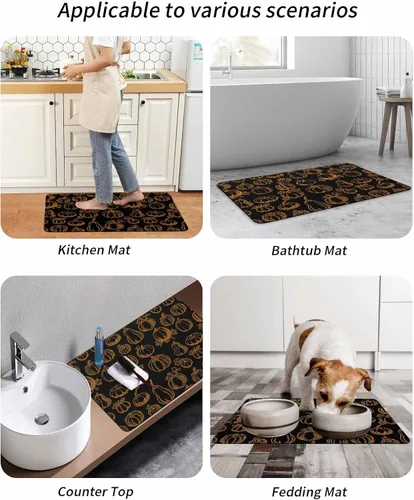 Miniatura 9 de Alfombra de baño Shabby Chic con diseño de calabazas, antideslizante, de secado rápido y absorbente, de tierra de diatomeas, para cocina, sala
