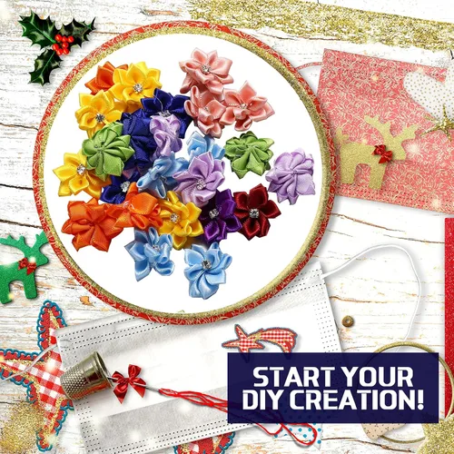 Miniatura 6 de 50 lazos de satén de flores de 1.18 pulgadas, apliques de costura de flores de margarita, adornos de boda, decoración de manualidades, corona